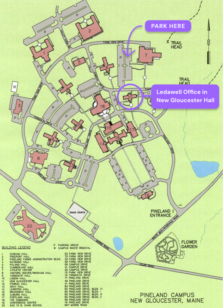 Map to Ledawell offices at Pineland Farms